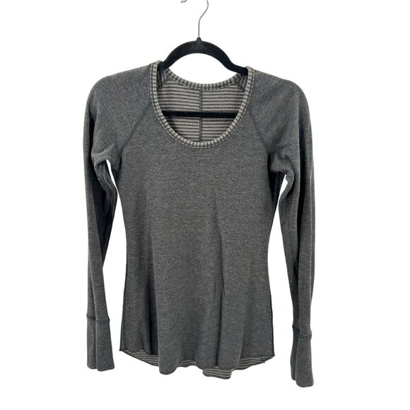 Lululemon Reversible Open Your Heart Long Sleeve Shirt Grey Striped Women Size S - Picture 2 of 7